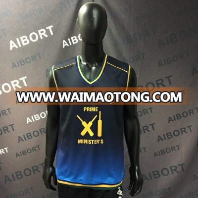 Bright blue customized sleeveless drt fit sublimated cricket shirts